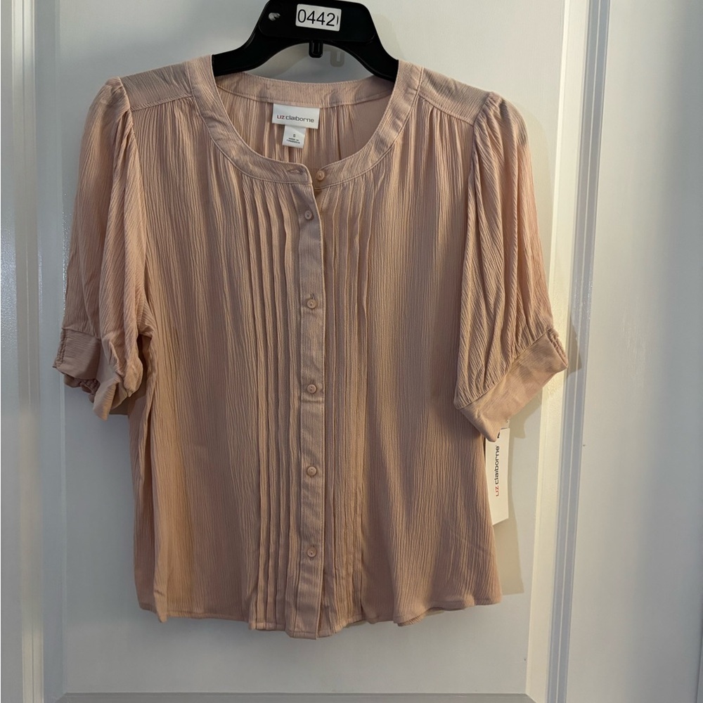 Liz Claiborne Blush Pink Pleated Button-Front Blouse sz Small NWT